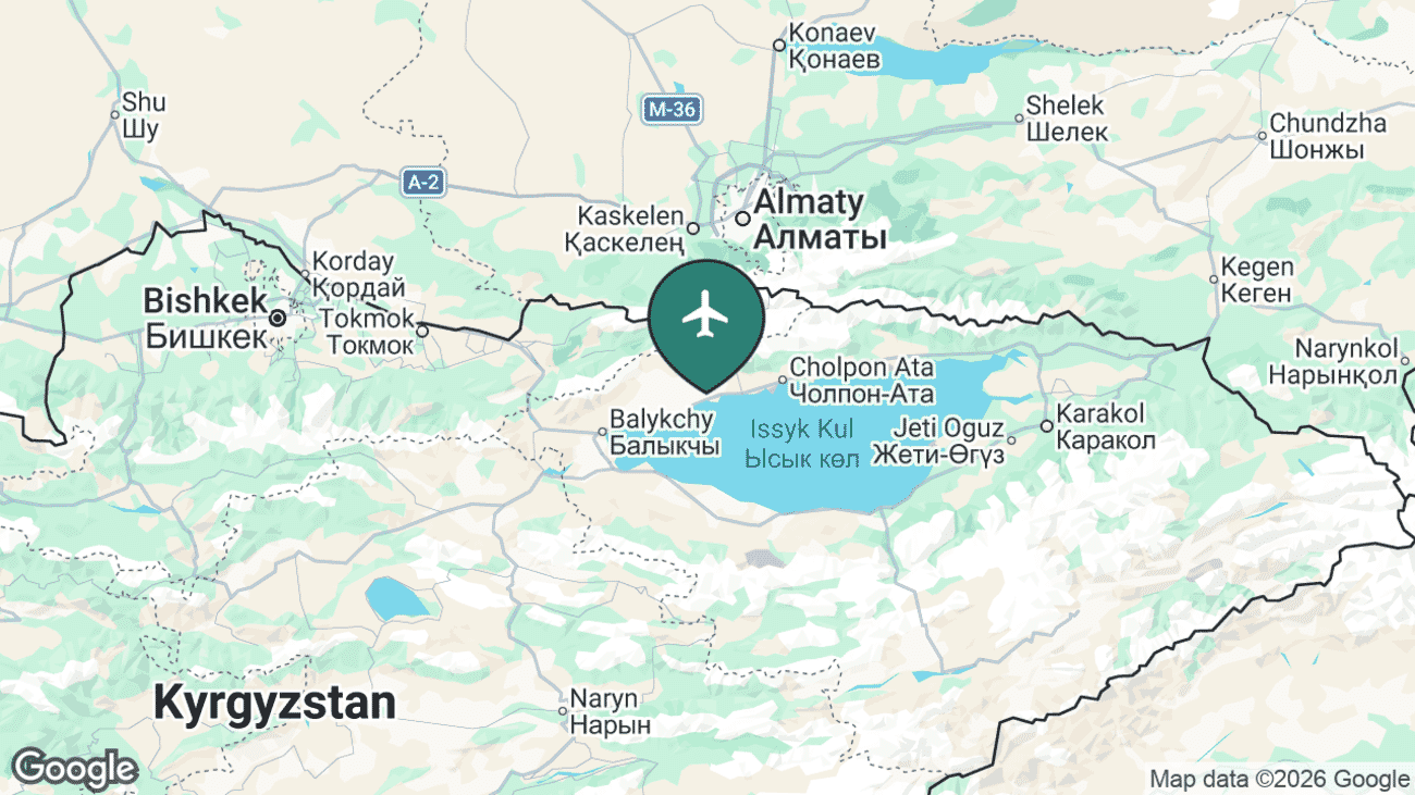 Map showing the location of Issyk-Kul International Airport (IKU) in Kyrgyzstan