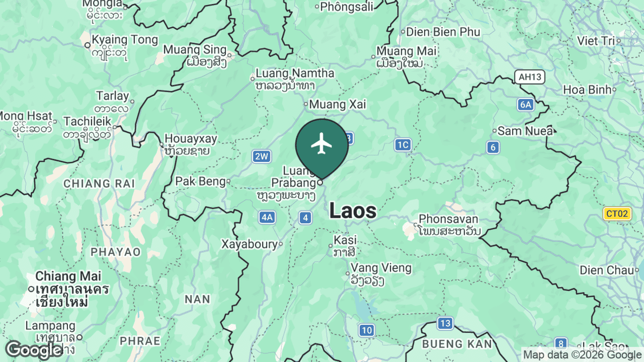 Map showing the location of Luang Prabang International Airport (LPQ) in northern Laos