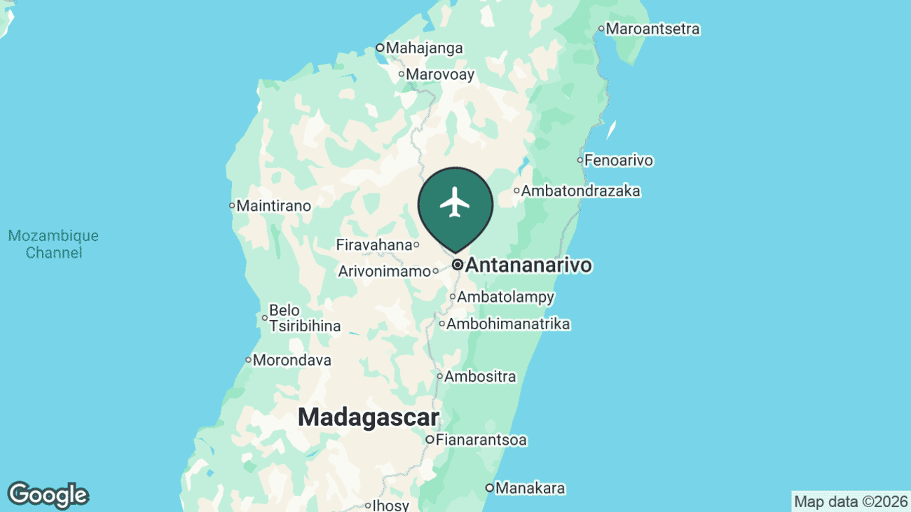 Map showing the location of TNR airport in Madagascar