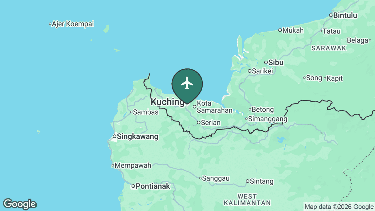 Map showing the location of Kuching International (KCH) in Malaysia