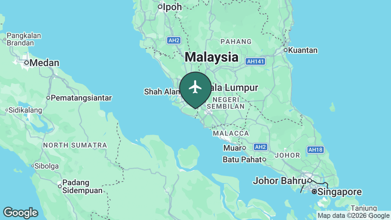 Map showing the location of Kuala Lumpur International (KUL) in Malaysia