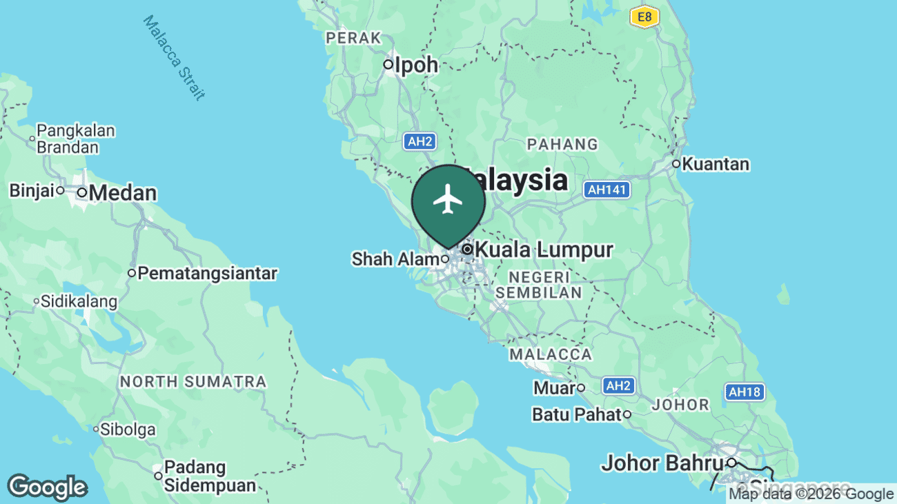 Map showing the location of Subang – Sultan Abdul Aziz Shah (SZB) in Malaysia