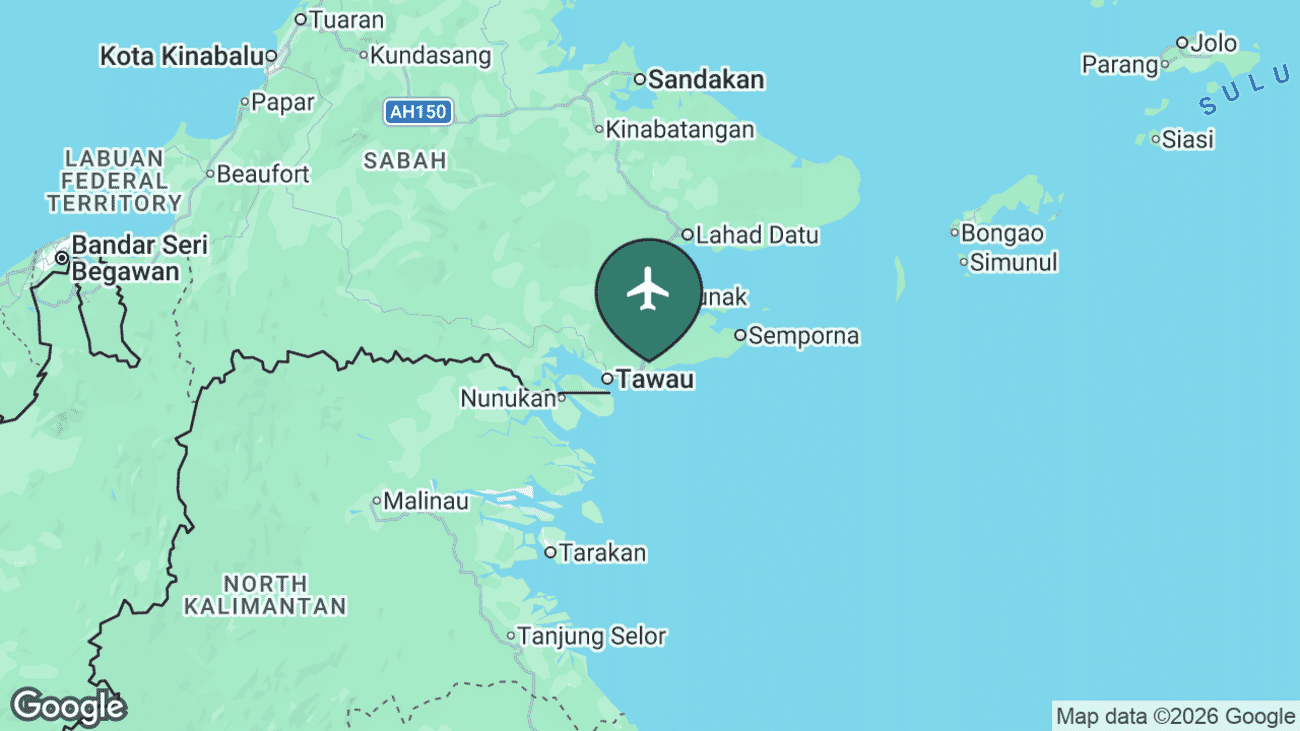 Map showing the location of Tawau (TWU) in Malaysia