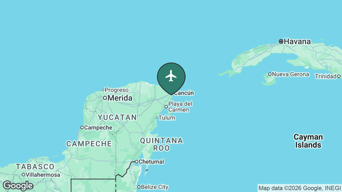 Map showing the location of Cancún International (CUN) in Mexico
