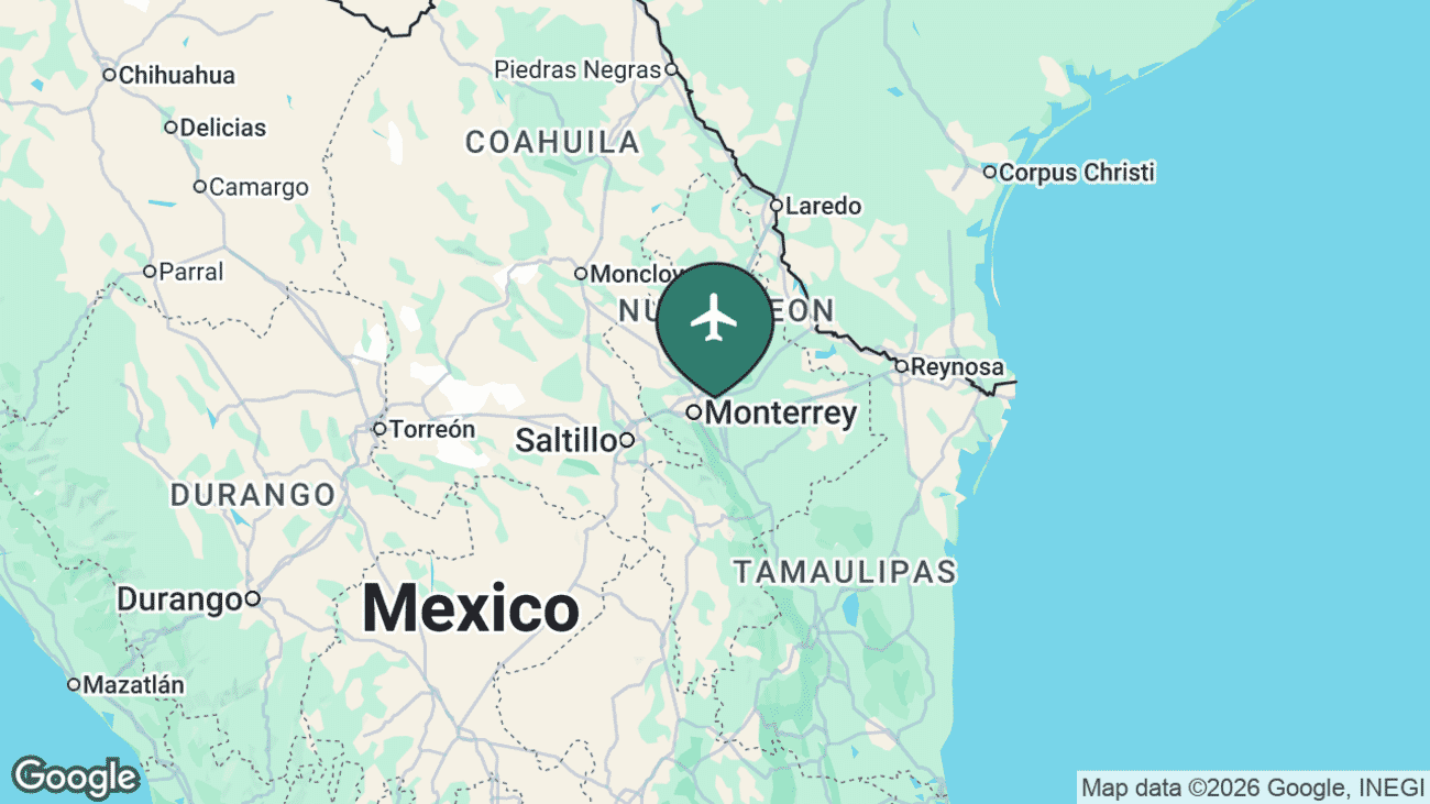 Map showing the location of Monterrey International (MTY) in Mexico