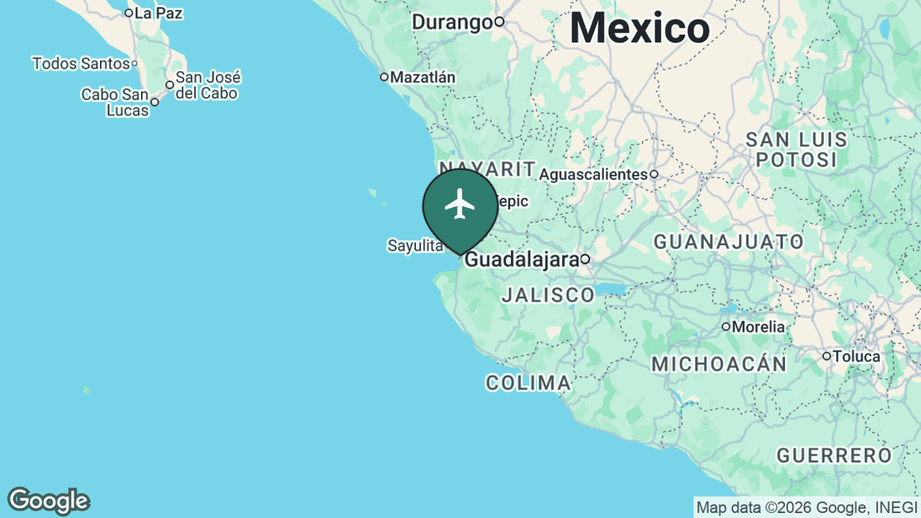 Map showing the location of Puerto Vallarta International (PVR) in Mexico