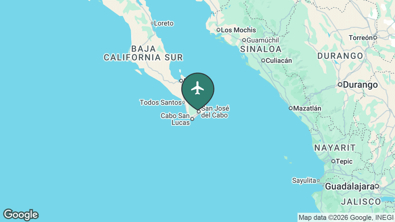 Map showing the location of Los Cabos International (SJD) in Mexico