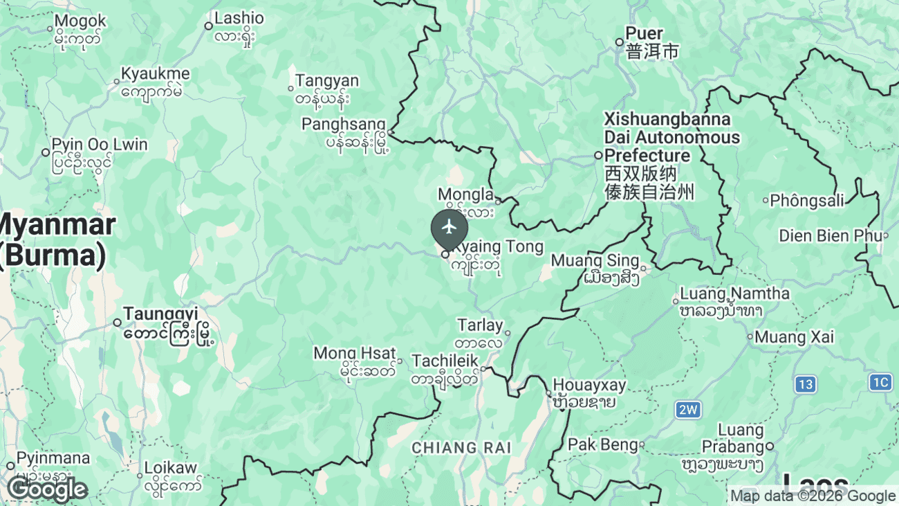 Map showing the location of Kengtung Airport (KET) in eastern Shan State, Myanmar