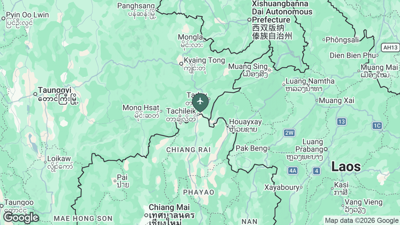 Map showing the location of Tachileik Airport (THL) in eastern Shan State, Myanmar
