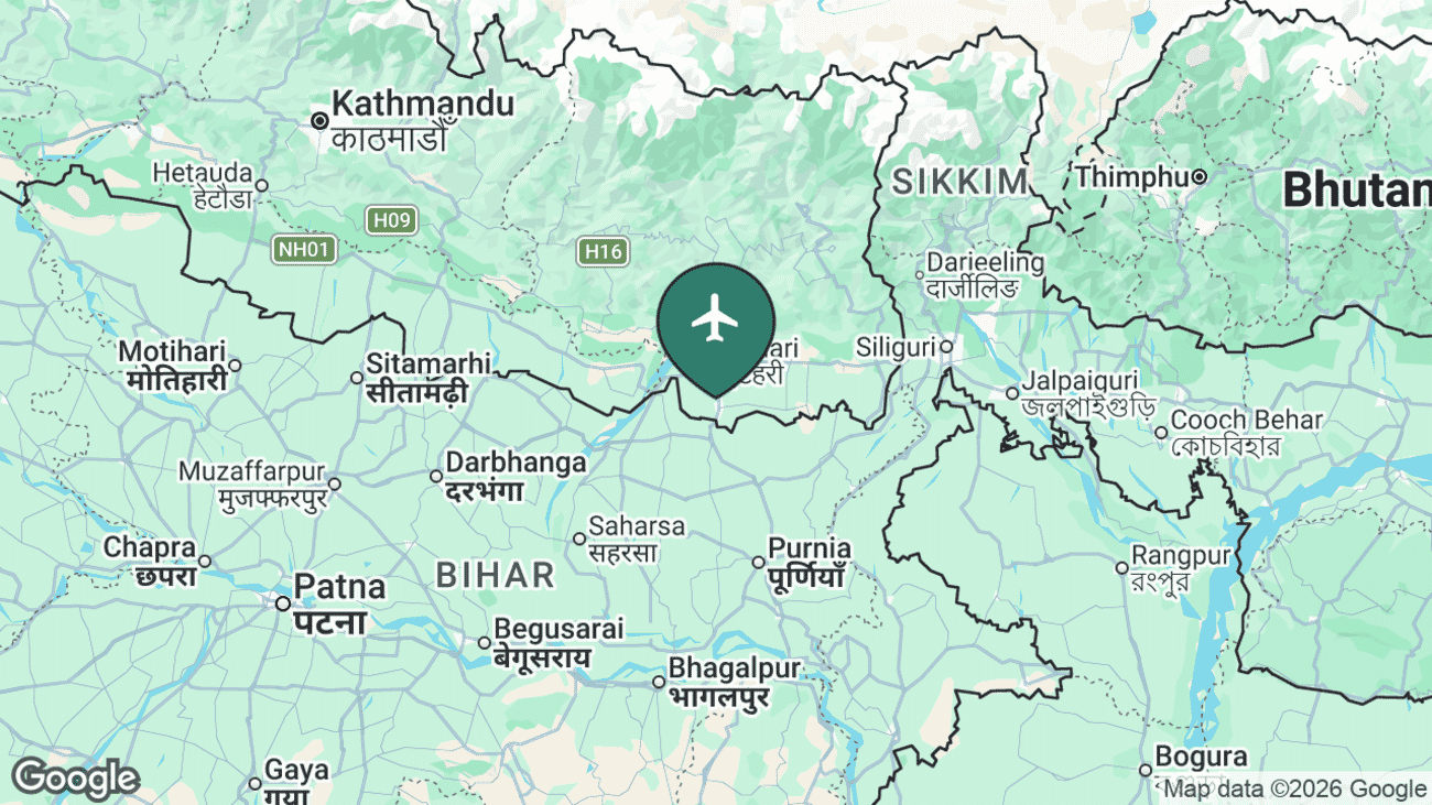 Map showing the location of Biratnagar (BIR) in Nepal