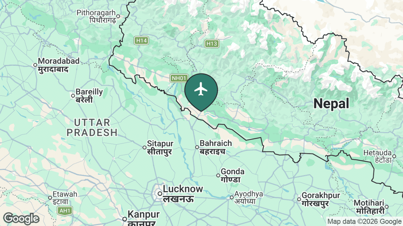 Map showing the location of Nepalgunj (KEP) in Nepal