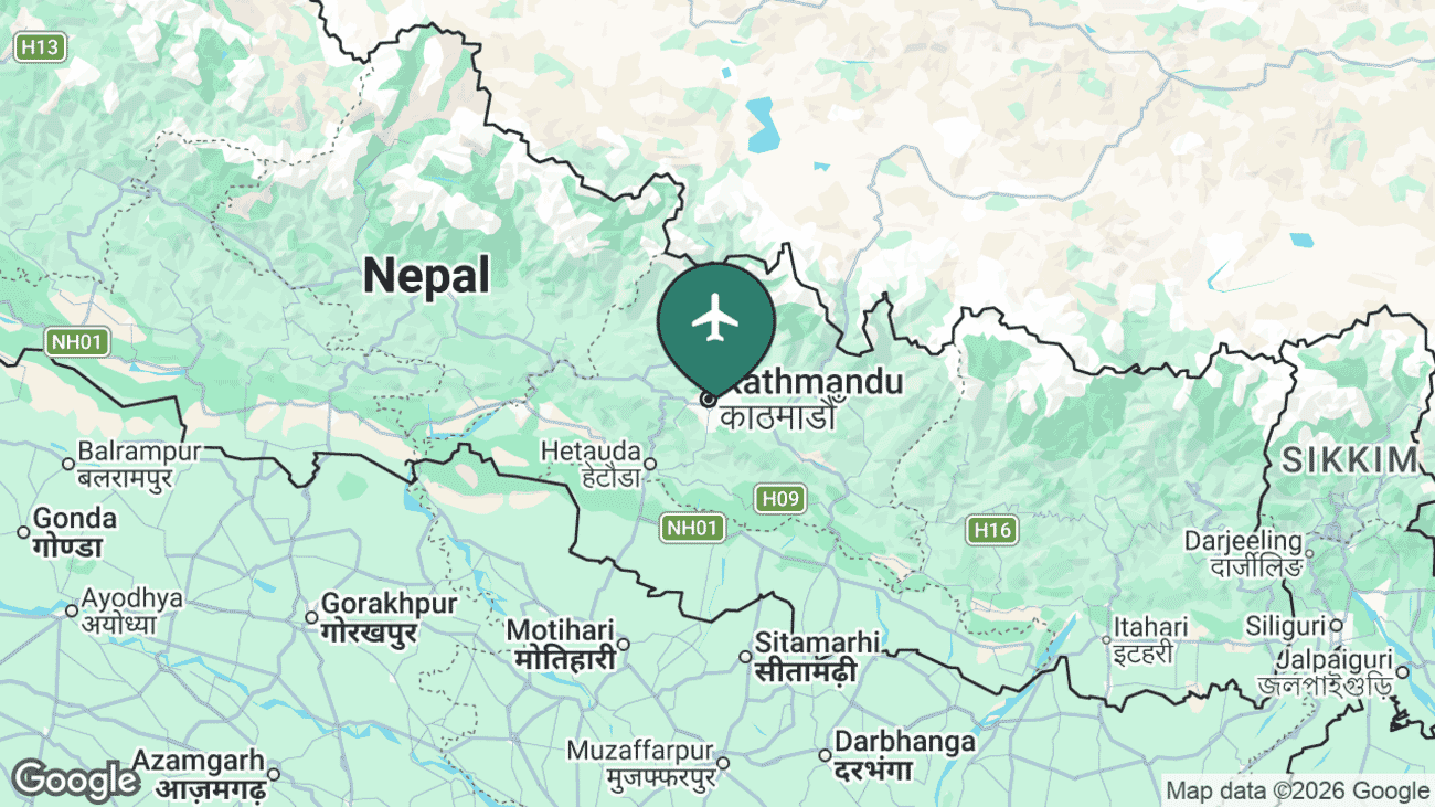 Map showing the location of Kathmandu (KTM) in Nepal