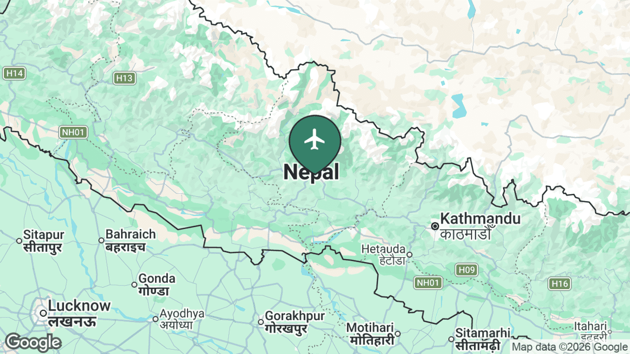 Map showing the location of Pokhara (PKR) in Nepal