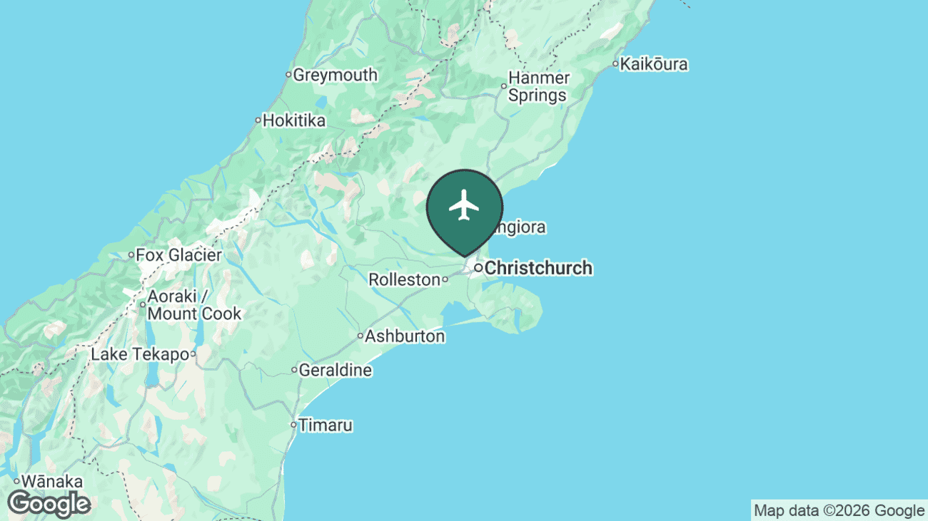 Map showing the location of Christchurch Airport (CHC) in New Zealand