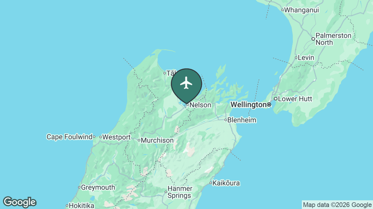 Map showing the location of Nelson Airport (NSN) in New Zealand