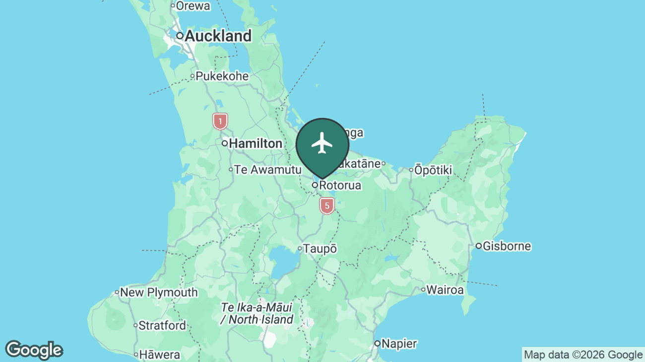 Map showing the location of Rotorua Airport (ROT) in New Zealand