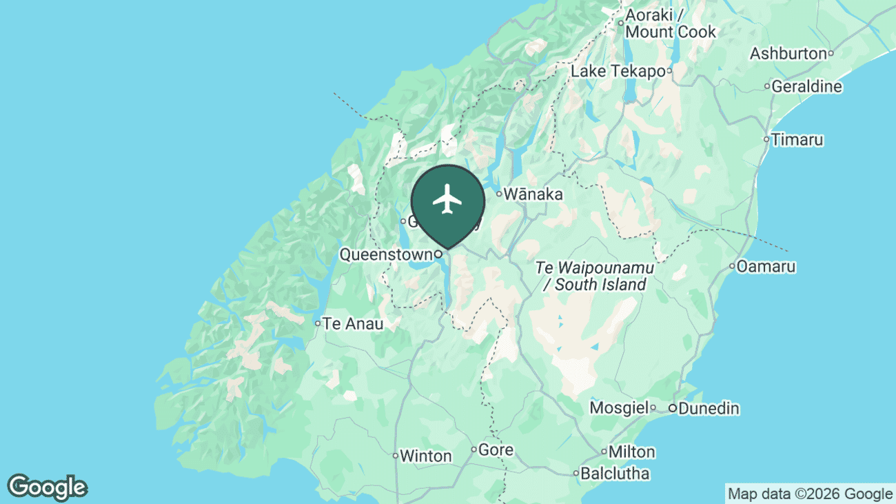 Map showing the location of Queenstown Airport (ZQN) in New Zealand