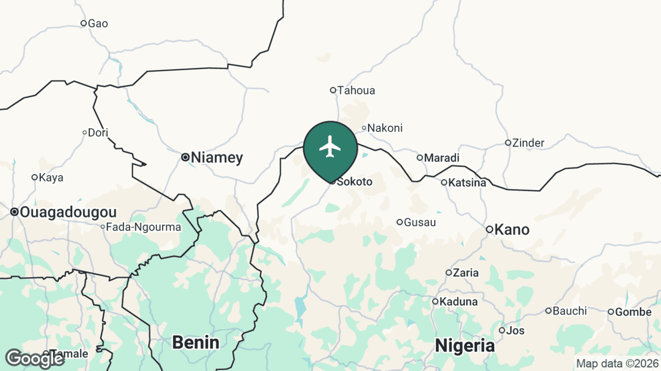 Map showing the location of Sadiq Abubakar III International Airport (SKO) near Sokoto, Nigeria