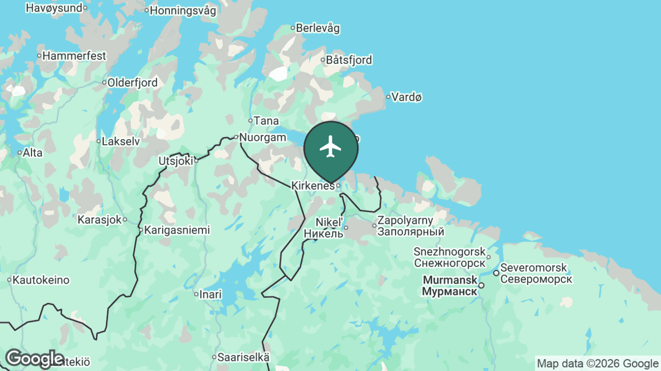 Map showing the location of Kirkenes Airport, Høybuktmoen (KKN) in Norway