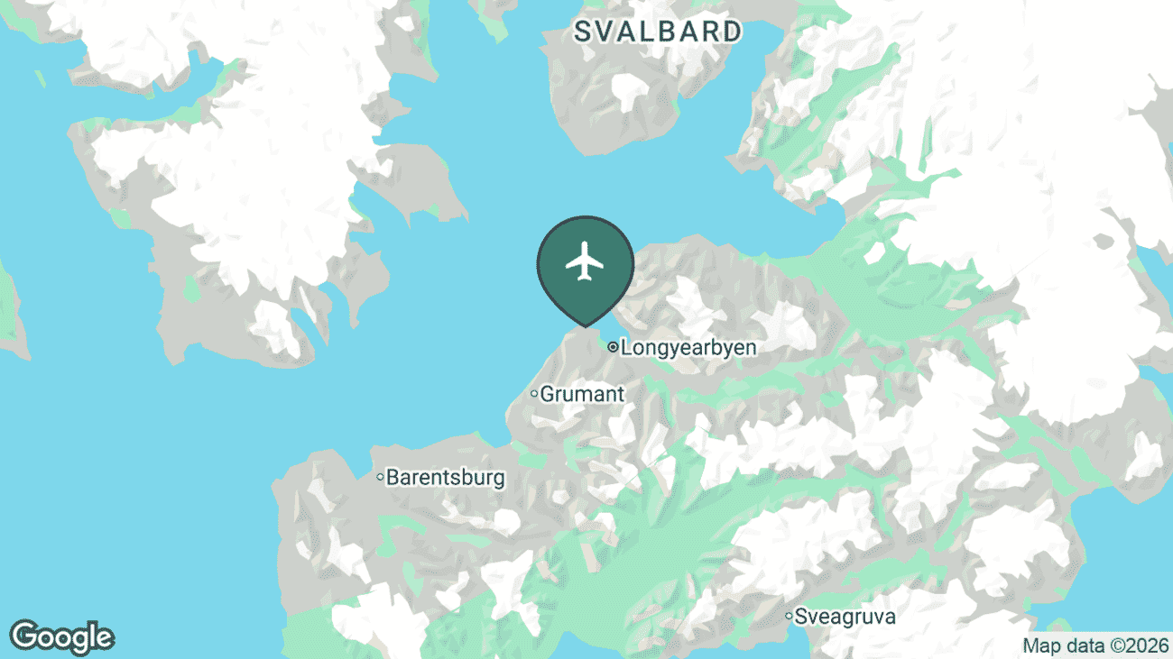 Map showing the location of Svalbard Airport, Longyear (LYR) in Norway