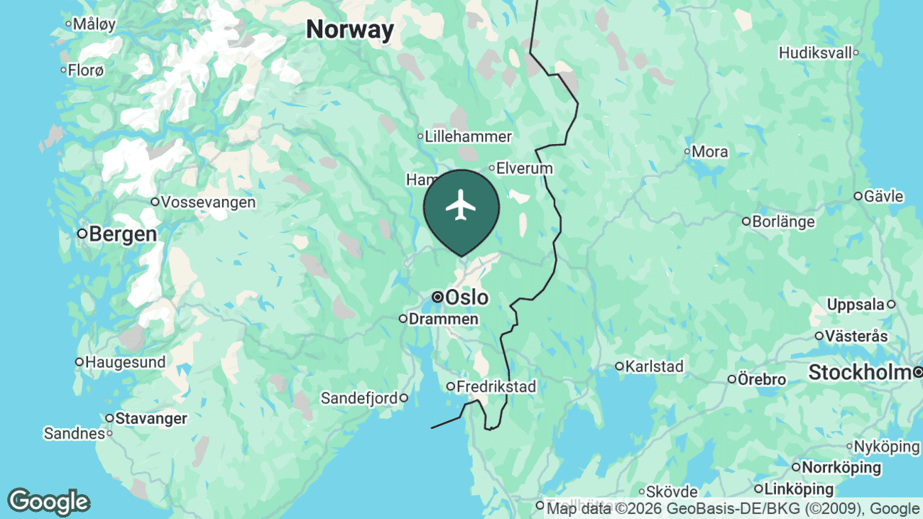 Map showing the location of Oslo Airport, Gardermoen (OSL) in Norway