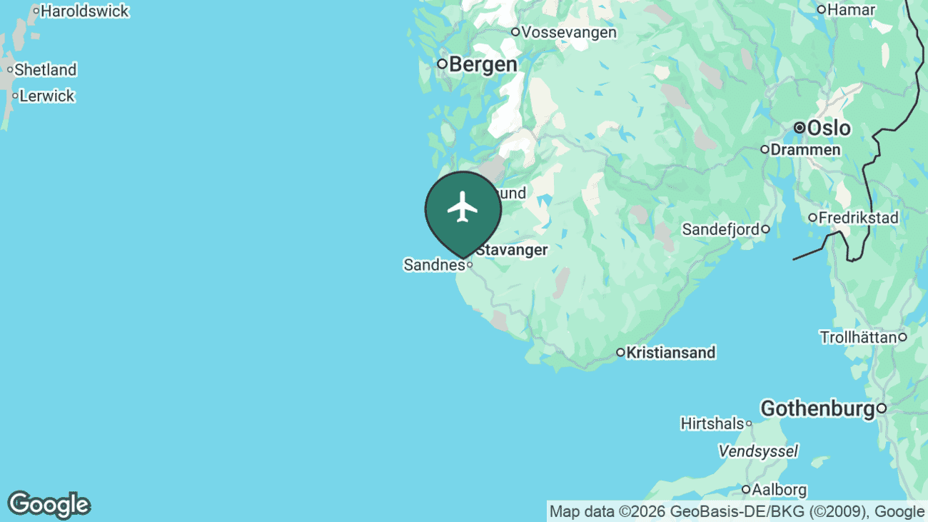 Map showing the location of Stavanger Airport, Sola (SVG) in Norway