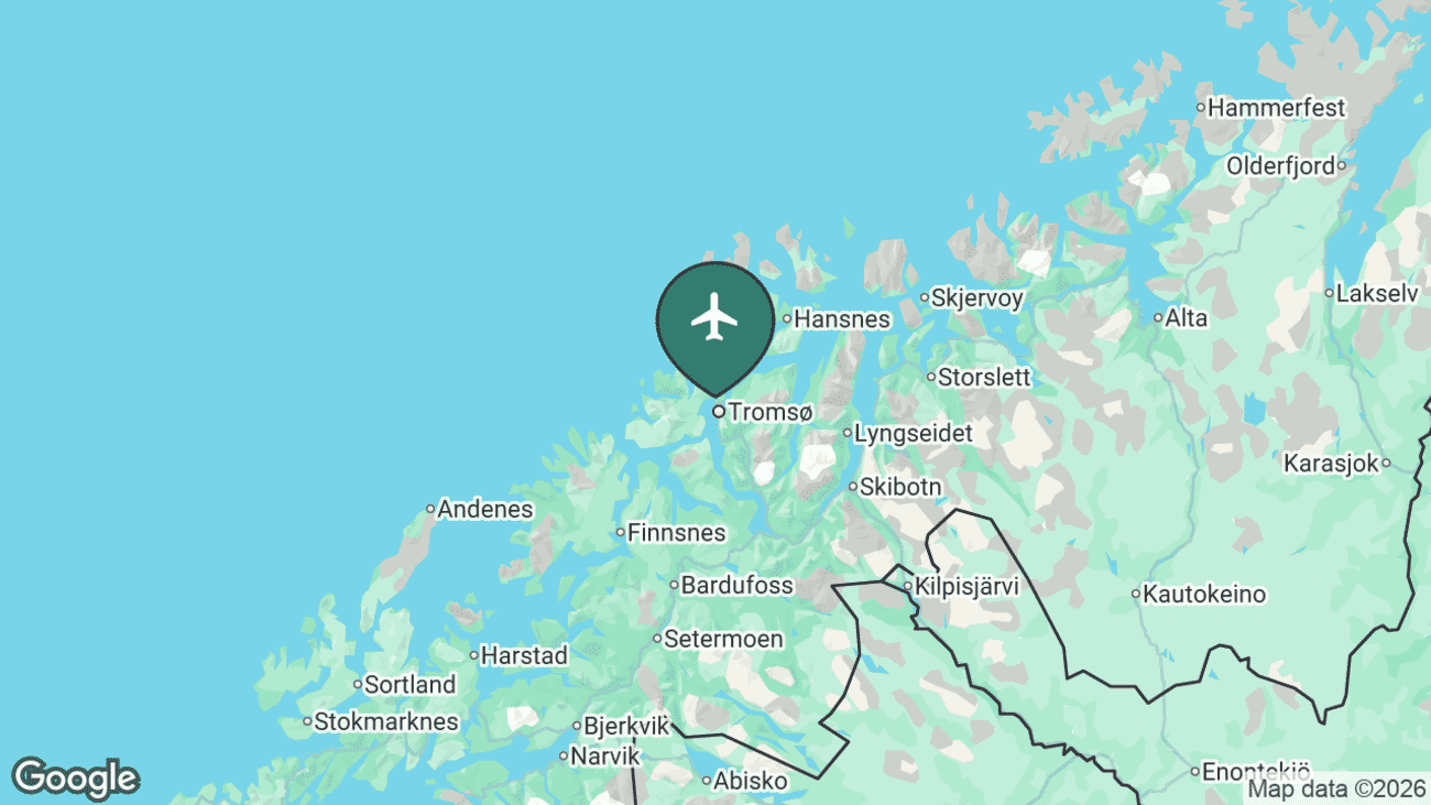 Map showing the location of Tromsø Airport, Langnes (TOS) in Norway