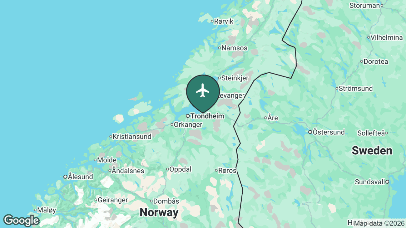 Map showing the location of Trondheim Airport, Værnes (TRD) in Norway
