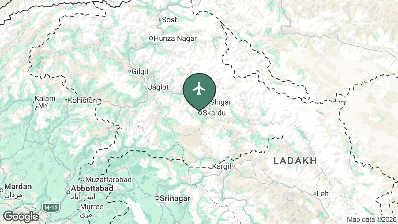 Map showing the location of Skardu International Airport (KDU) in Pakistan