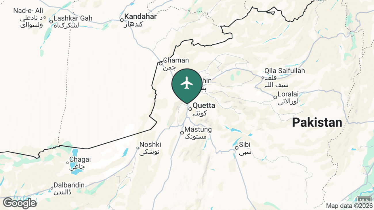 Map showing the location of Quetta International Airport (UET) in Pakistan