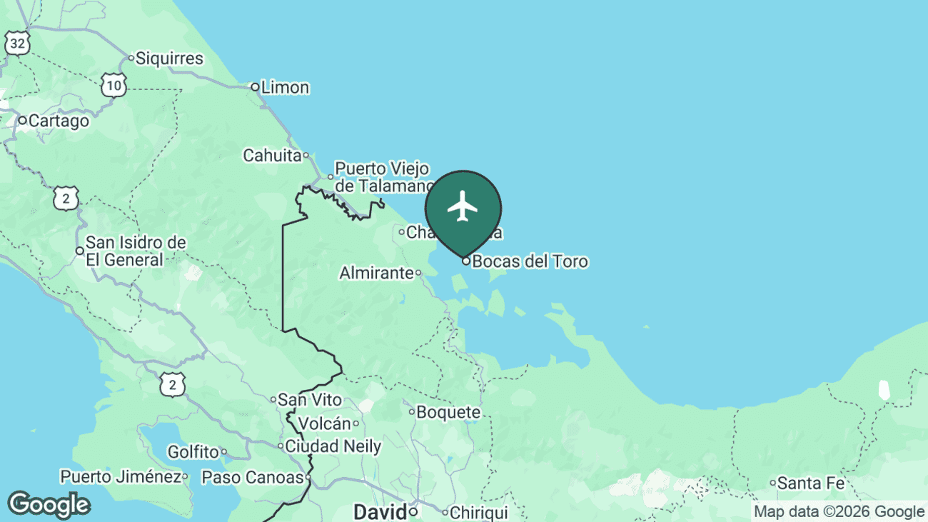 Map showing the location of Bocas del Toro Airport (BOC) on Isla Colon, Panama