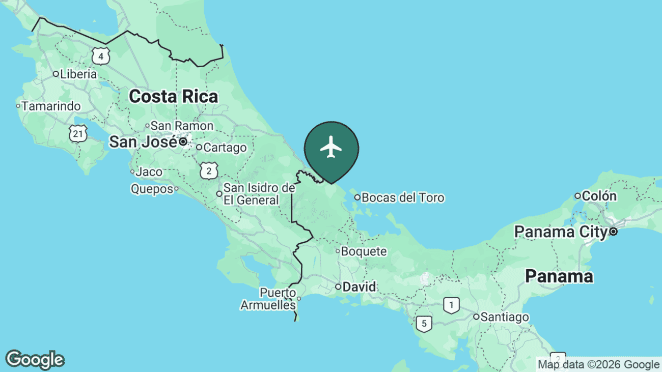 Map showing the location of Changuinola Airport (CHX) in north-west Panama
