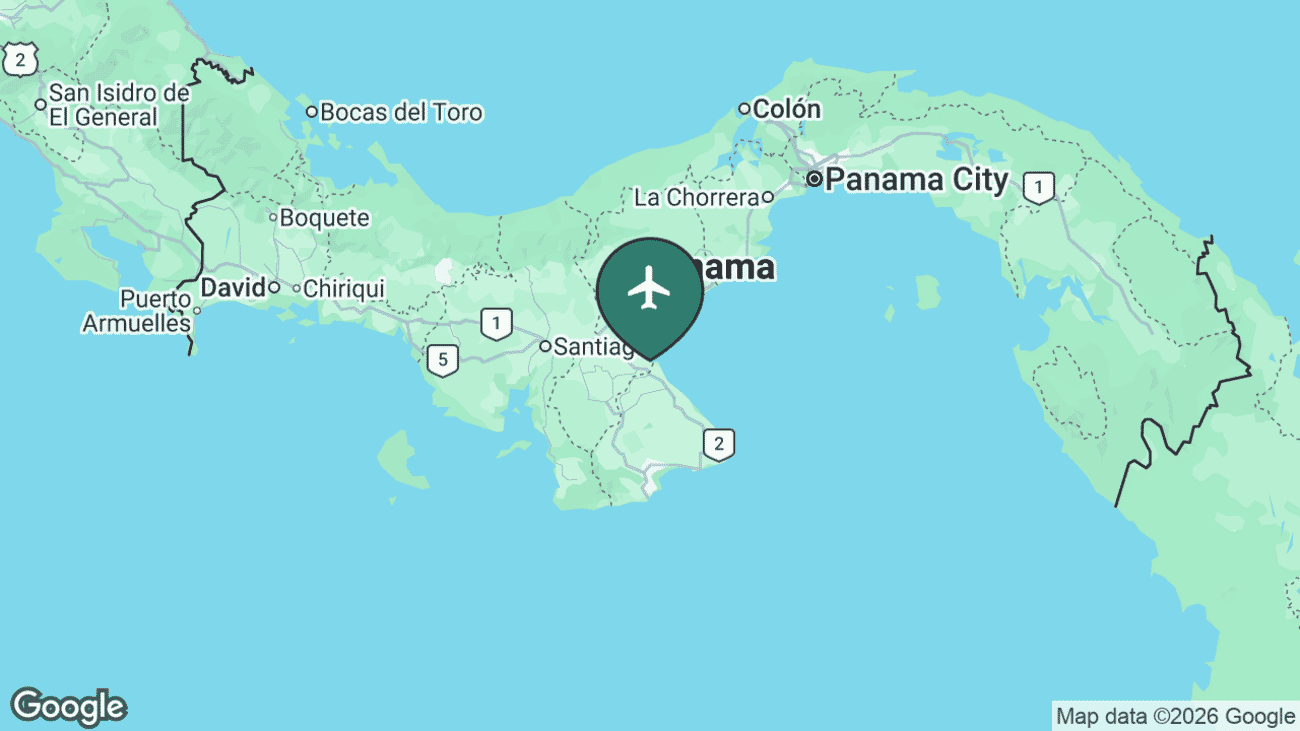 Map showing the location of Chitre Airport (CTD) on the Azuero Peninsula, Panama
