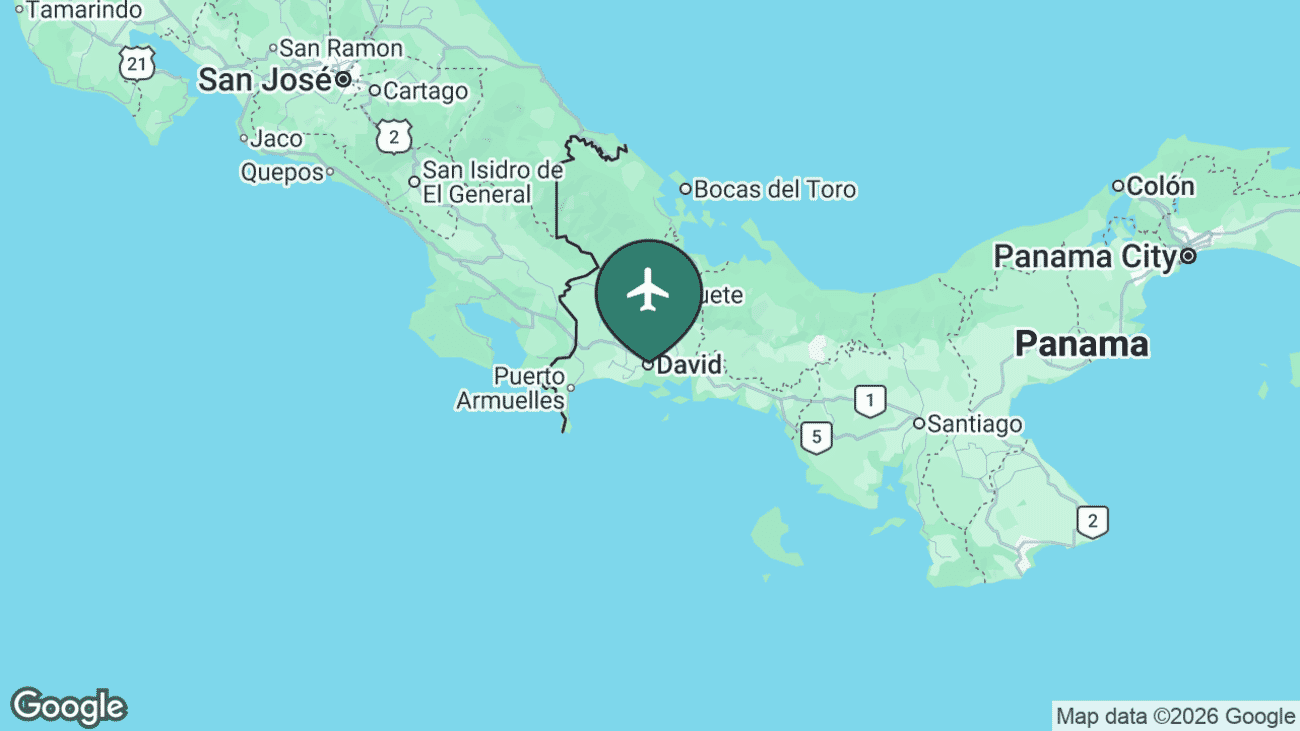 Map showing the location of Enrique Malek International Airport (DAV) in David, western Panama