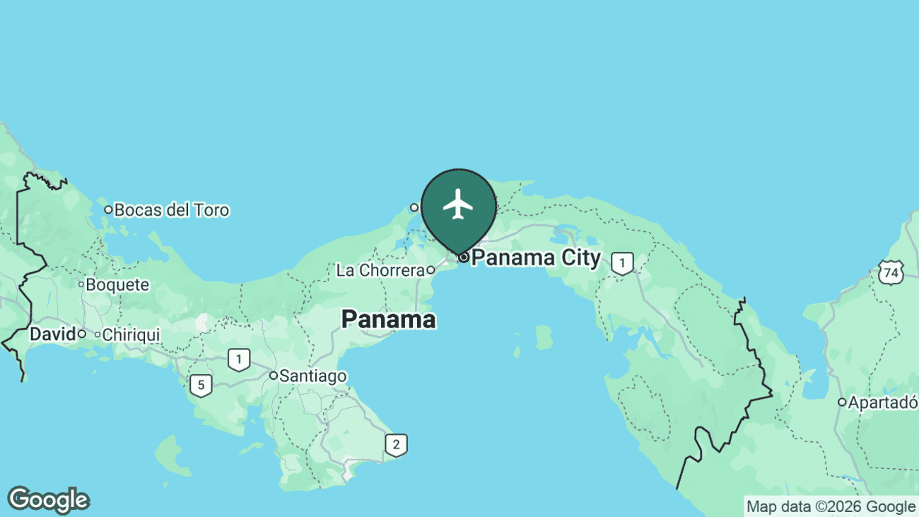 Map showing the location of Marcos A. Gelabert (Albrook) Airport (PAC) in Panama City