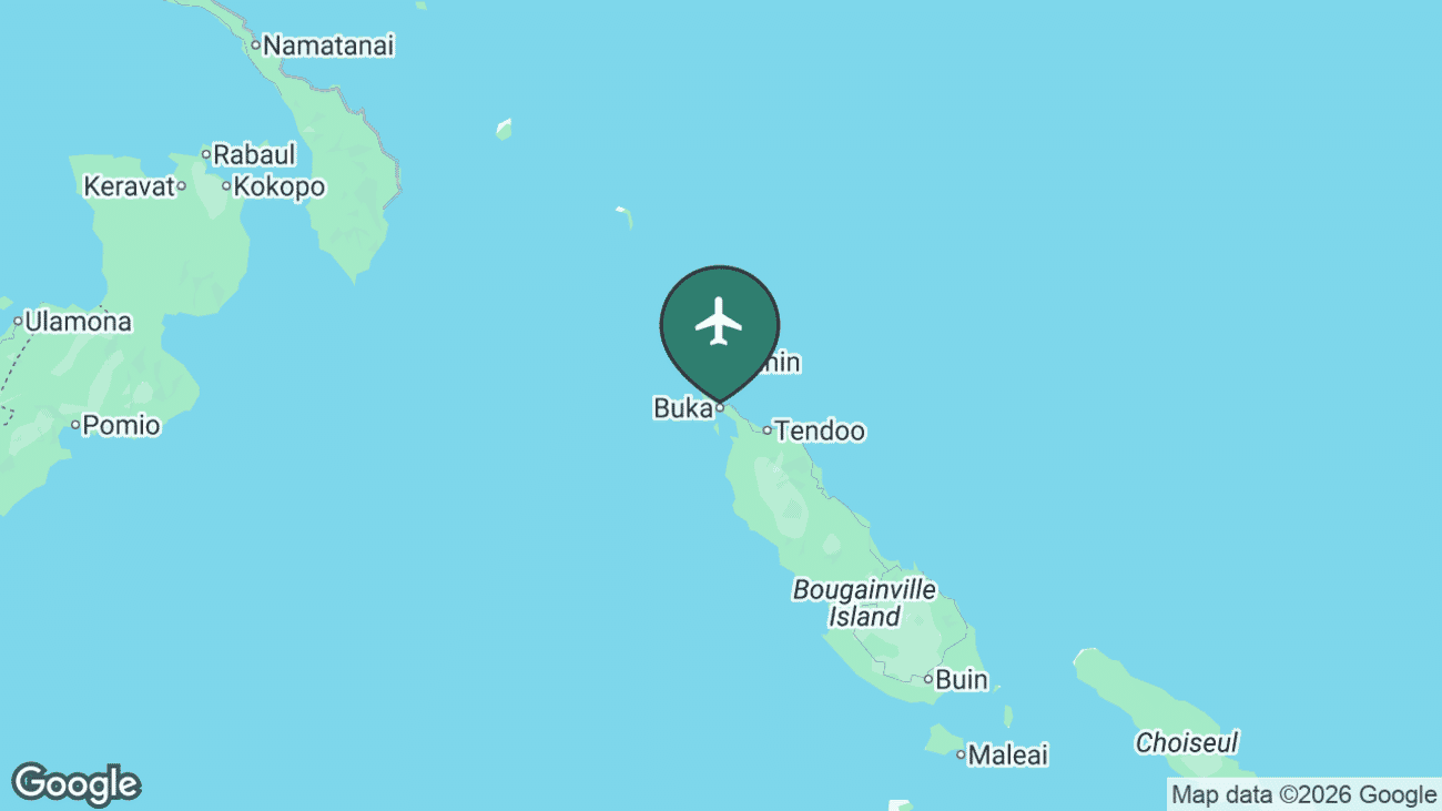 Map showing the location of Buka Airport (BUA) in Papua New Guinea