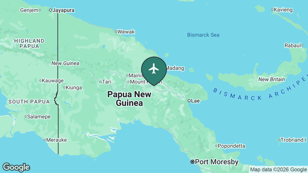 Map showing the location of Goroka Airport (GKA) in Papua New Guinea