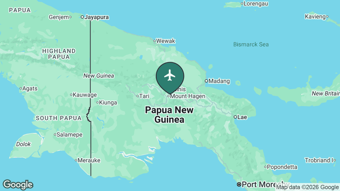 Map showing the location of Mount Hagen Airport (HGU) in Papua New Guinea