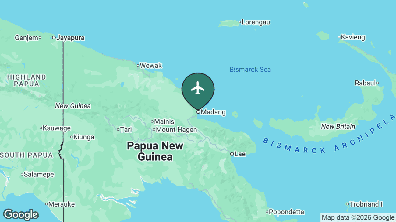 Map showing the location of Madang Airport (MAG) in Papua New Guinea