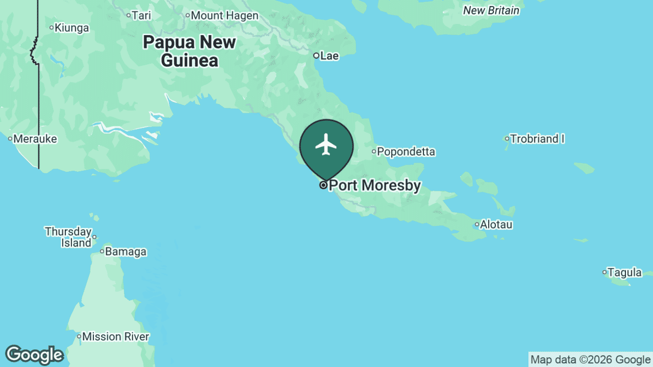 Map showing the location of Port Moresby Airport (POM) in Papua New Guinea
