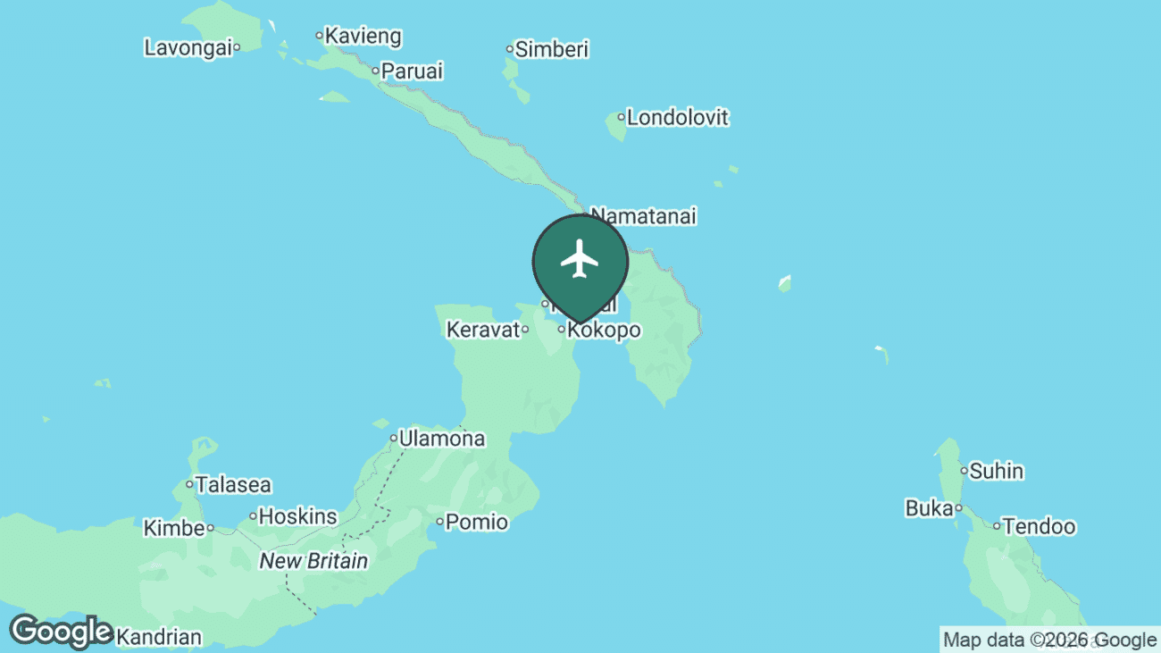Map showing the location of Rabaul / Kokopo Airport (RAB) in Papua New Guinea