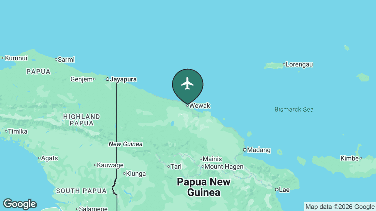 Map showing the location of Wewak Airport (WWK) in Papua New Guinea