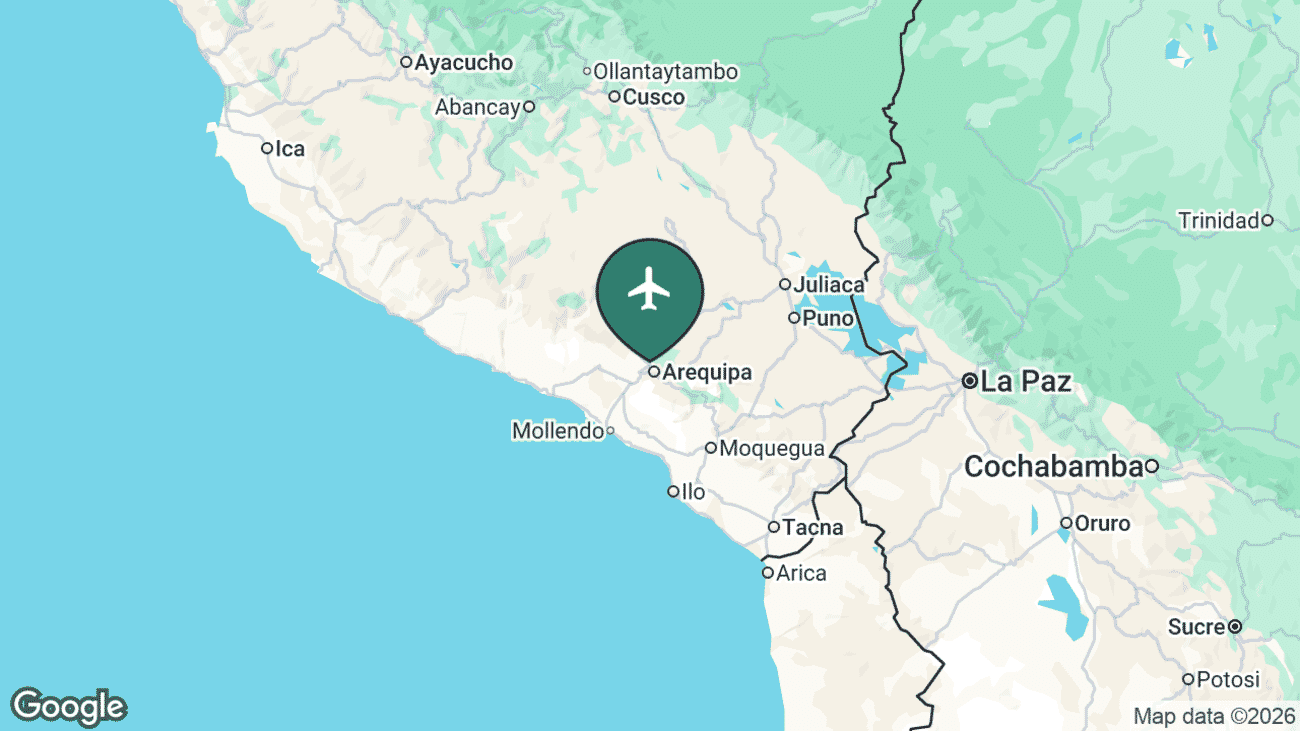 Map showing the location of Rodríguez Ballón International Airport (AQP) in Peru