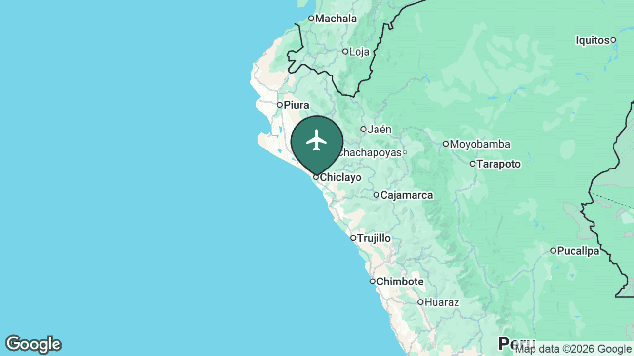 Map showing the location of Cap. FAP José A. Quiñones González International Airport (CIX) in Peru