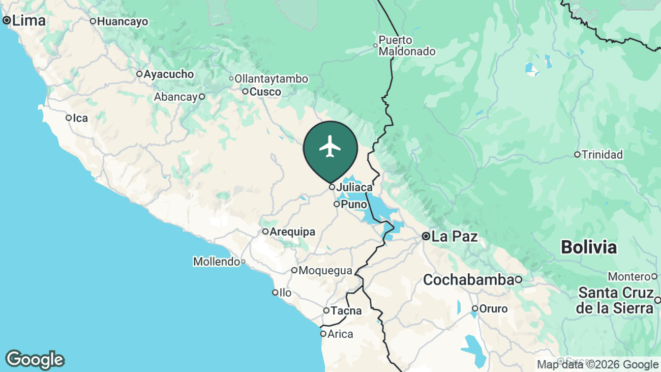 Map showing the location of Inca Manco Cápac International Airport (JUL) in Peru
