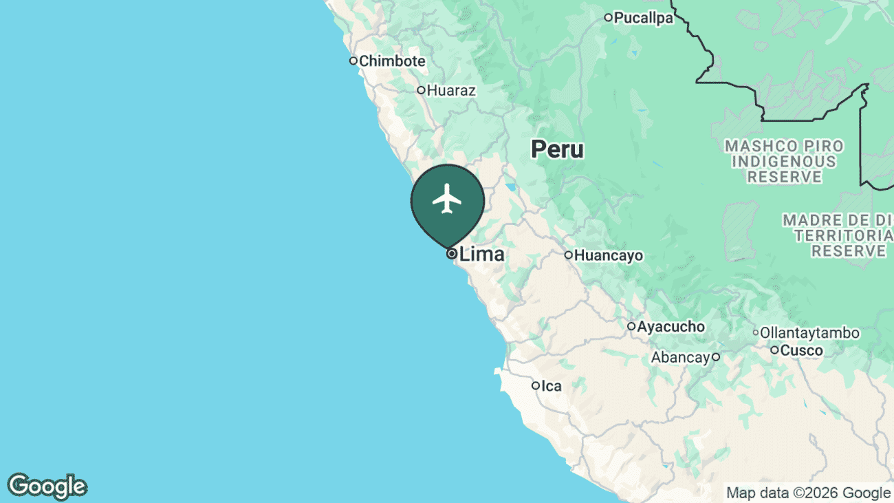 Map showing the location of Jorge Chávez International Airport (LIM) in Peru