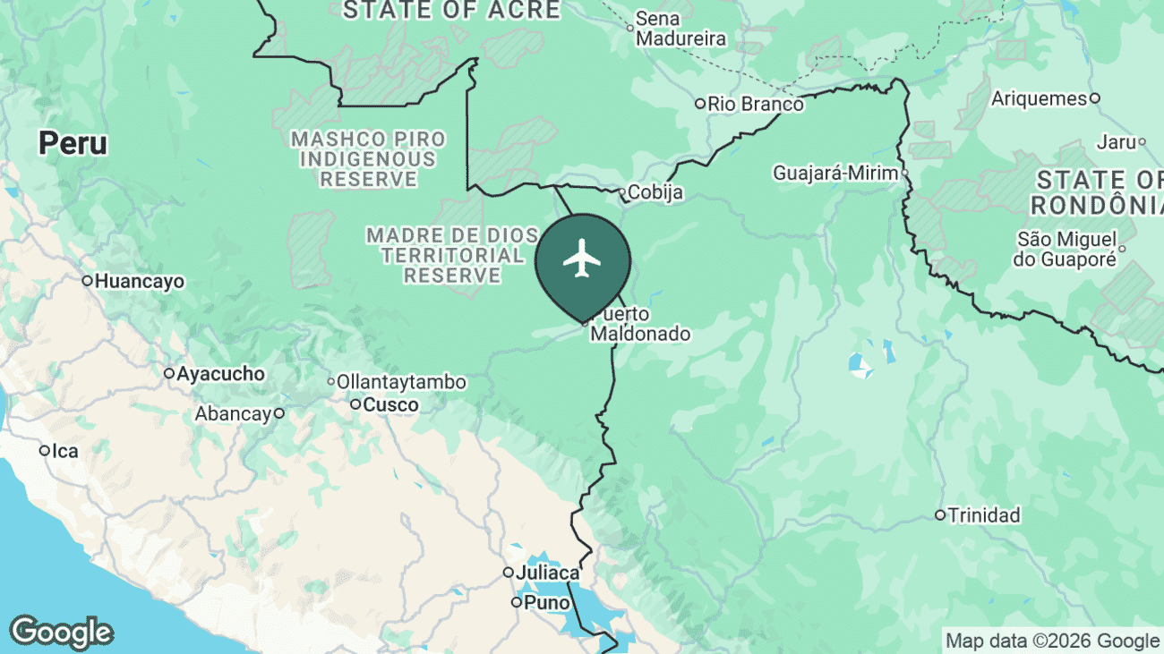 Map showing the location of Padre Aldamiz International Airport (PEM) in Peru