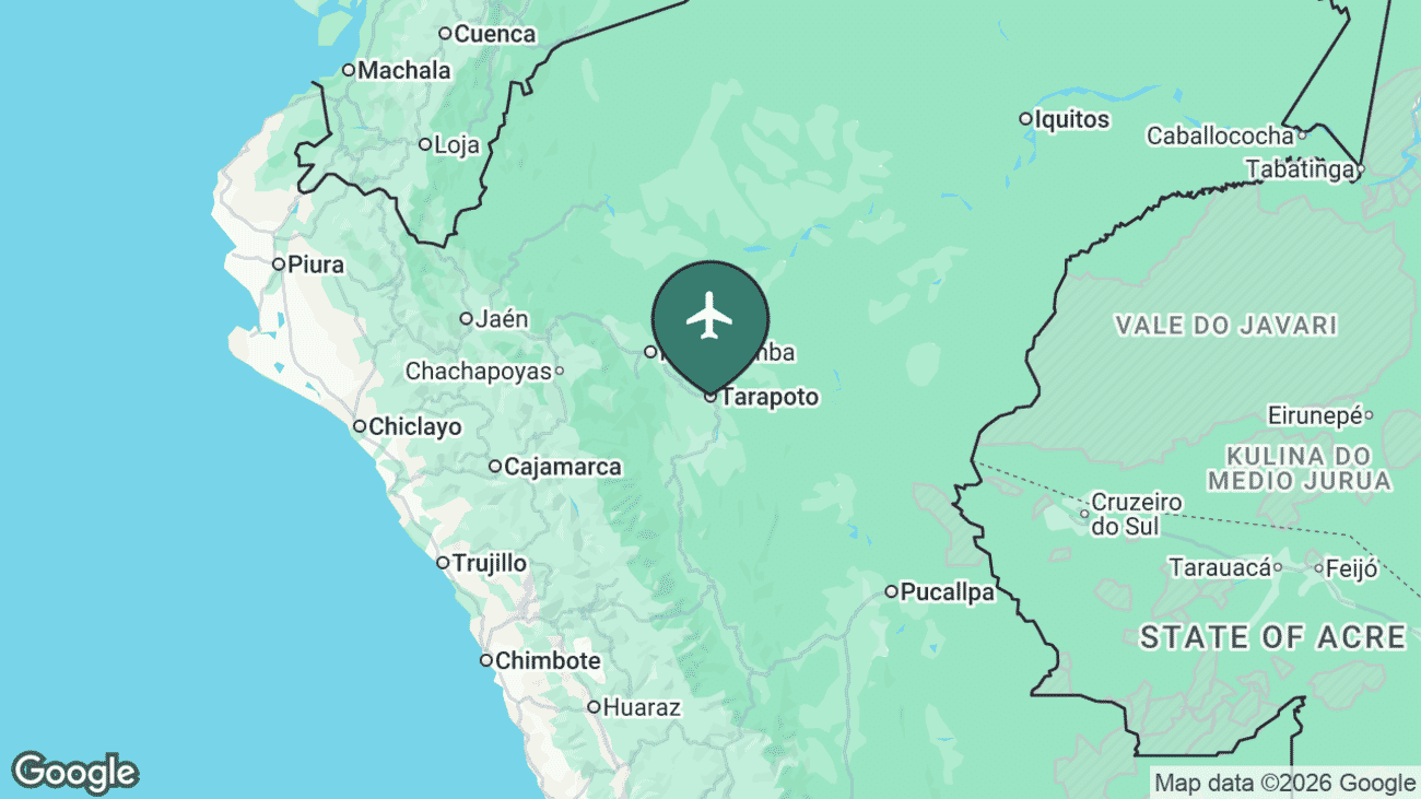 Map showing the location of Cad. FAP Guillermo del Castillo Paredes Airport (TPP) in Peru