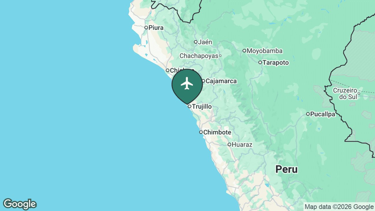Map showing the location of Cap. FAP Carlos Martínez de Pinillos International Airport (TRU) in Peru