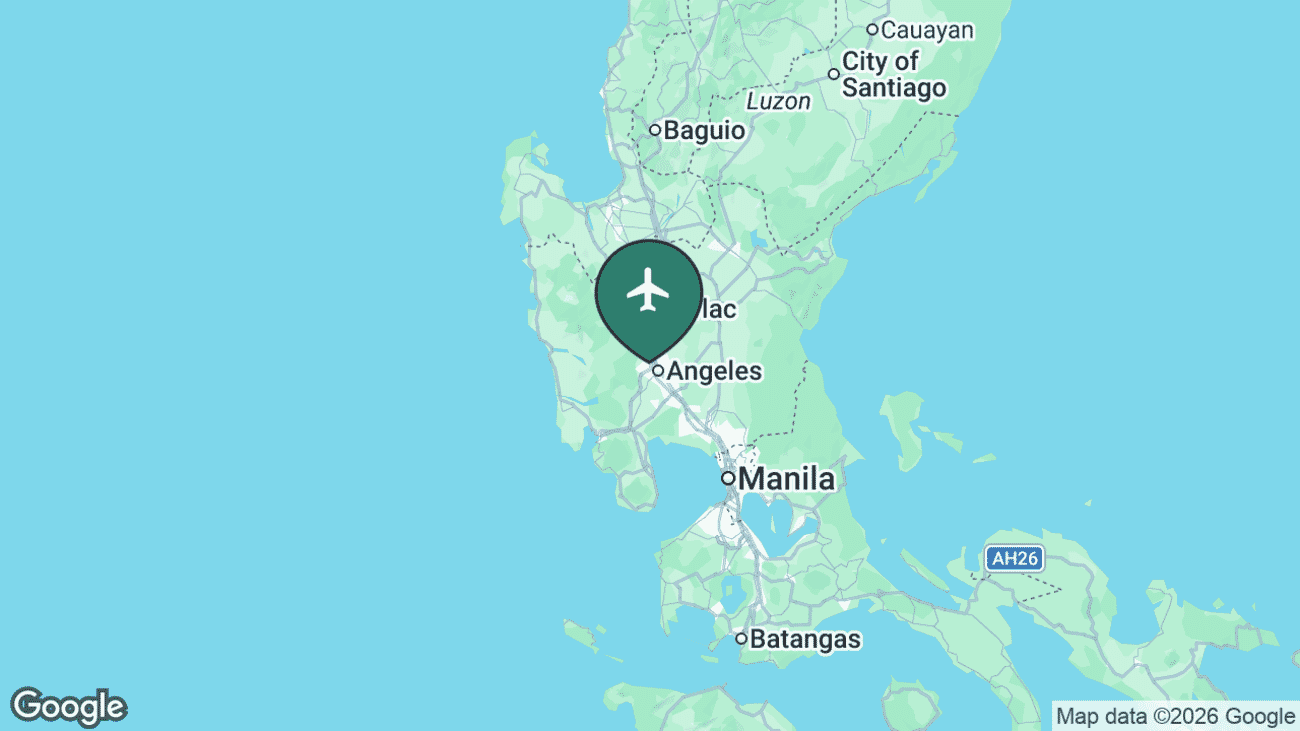 Map showing the location of Clark International (CRK) in the Philippines